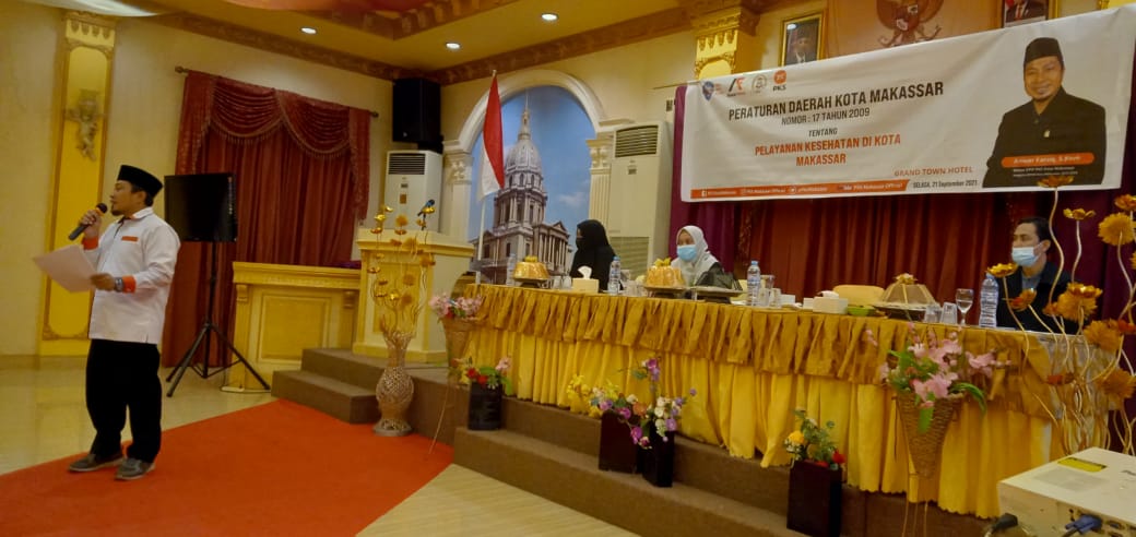 Anwar Faruq, S.Kom., menggelar sosialisasi Perda Pelayanan Kesehatan di Grand Town Hotel, Jalan Pengayoman, Kota Makassar, Selasa, 21 September 2021.