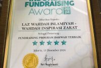 Piagam Penghargaan yang Diperoleh Wahdah Inspirasi Zakat (WIZ).