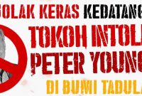 Salah satu poster penolakan ummat Islam Sulteng terhadap Peter Youngren yang tersebar. 