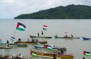 Komunitas nelayan di pesisir Togeo, Kabupaten Bone, Sulawesi Selatan, menggelar aksi solidaritas untuk Palestina bertajuk Indonesia Peace Convoy (IPC), pada Ahad (10/8/2025).