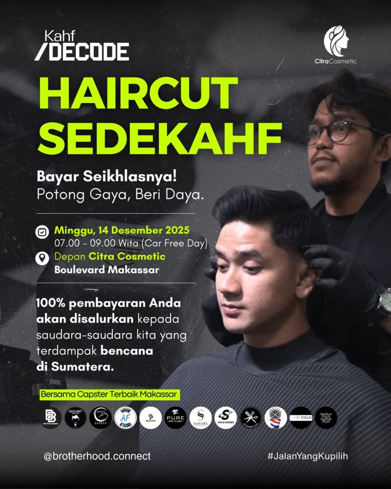Haircut SedeKahf di depan Citra Cosmetic Boulevard Makassar (Car free day) pada Minggu, (14/12/25).